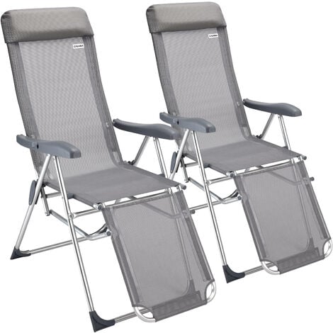 ® 2x in alluminio sedia da giardino sedia da campeggio pieghevole sedia schienale alto in alluminio grigio CASA. Pro 
