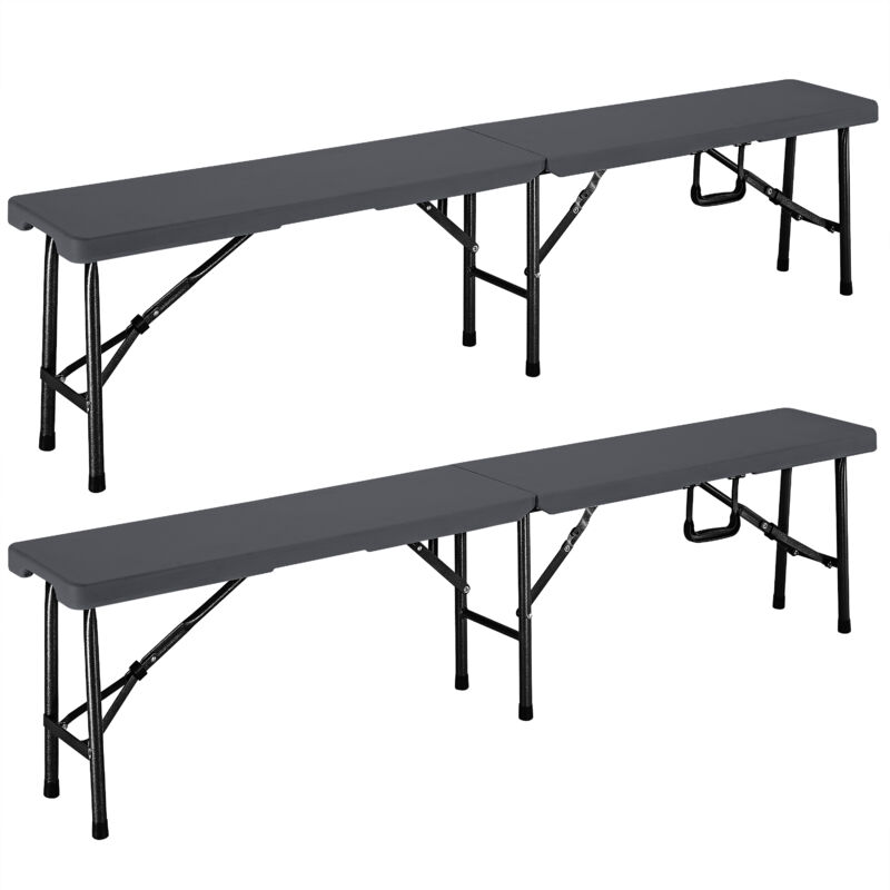 CASARIA® 2x Banc pliable en plastique 180x25x43cm anthracite Banc exterieur jardin Banc pliant camping pique-nique fête