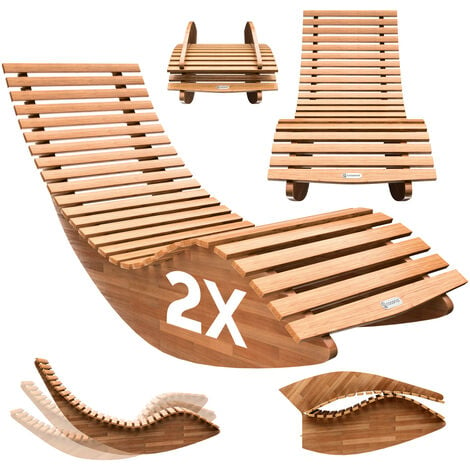 CASARIA® Chaise longue à bascule JAVA en bois d'acacia certifié FSC Pliable  transat ergonomique jardin Sauna Capacité de charge 160kg