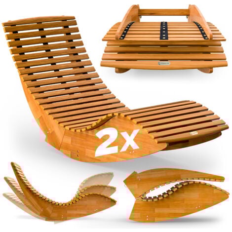 CASARIA® 2x JAVA Folding Wooden Rocking Garden Sunloungers 155x60x93cm Furniture