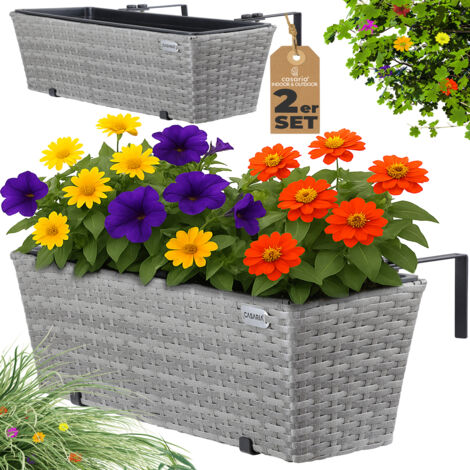 CASARIA® 2x Maceteros para Balcón 60x20x19 11L Incl. Soporte de Montaje Jardinera de Terraza Exterior Maceta Colgante Gris