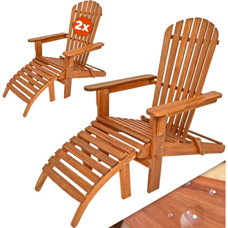 Casaria 2x Sedia Prendisole Adirondack + 2 Poggiapiedi Richiudibile Legno di Acacia Seduta Arrotondata Braccioli Ampi Sdraio Mare