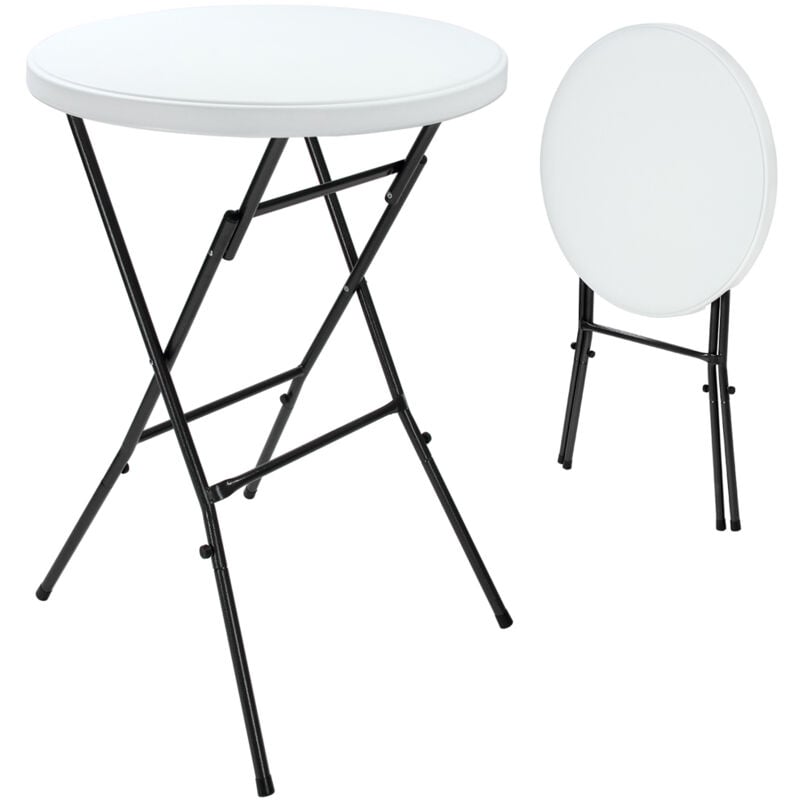2x Table haute de bar pliante mange-debout ø 72 cm blanc hauteur 110 cm table de bistrot jardin extérieur - Casaria