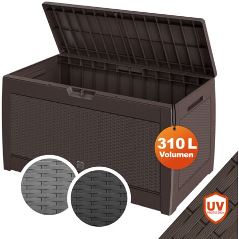 CASARIA® 310 Litre Garden Storage Chest with Rollers  Hinged Lockable Lid  Outdoor Cushion Box with Side Handles  Weather Resistant  119x48x60cm  Rattan - brown