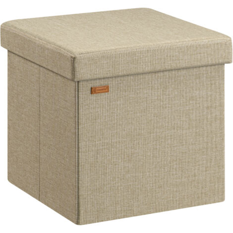 CASARIA® 38cm Square Foldable Stool with Storage Space  Faux Leather/Linen with Removable Padded Lid  38x38cm Upholstered Ottoman  40 Litre Capacity Chest  Shoe Accessory Store Box  M - beige (de)