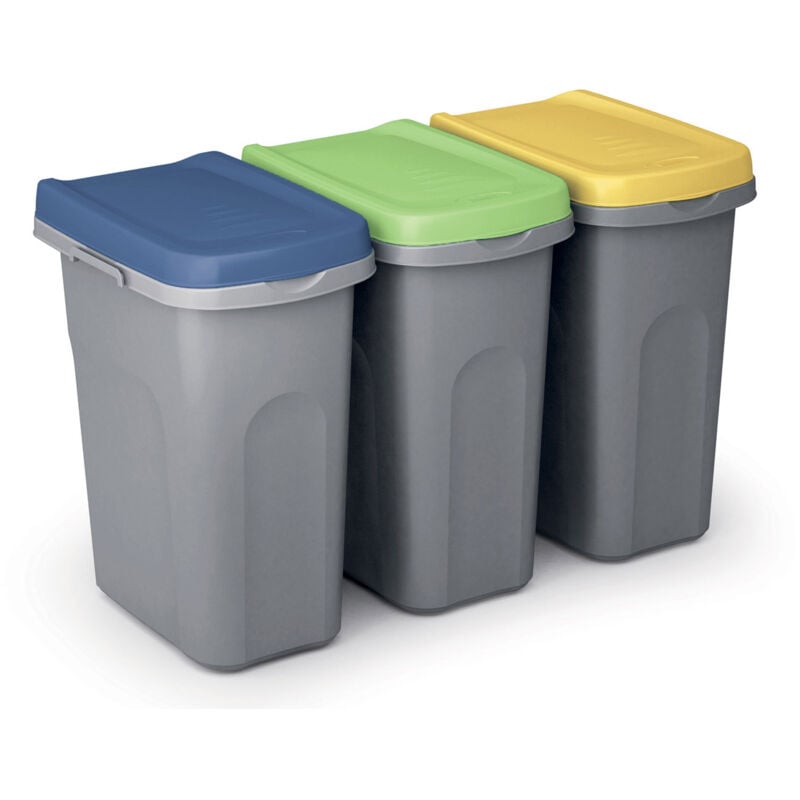 Casaria - 3x Poubelle cuisine 25L 39x24cm couvercle inodore support fixation sac poubelle plastique salle de bain corbeille bureau tri sélectif