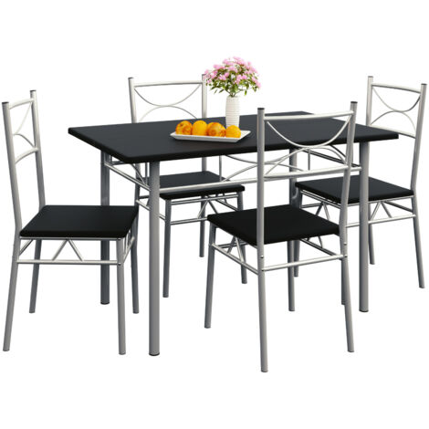 CASARIA® 5 Pcs Dining Table and 4 Chairs  Small Kitchen Breakfast Furniture  Compact Modern Contemporary Rectanglular Dining Set   Black