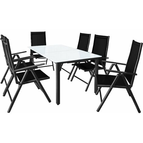 Casaria 6+1 Sitzgruppe Alu Bern Klappstühle Gartentisch 150x90cm Milchglas Sitzgarnitur Gartenmöbel Set silber