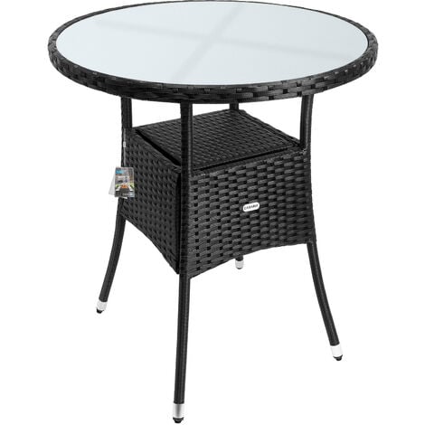 CASARIA® 60/80cm Round Poly Rattan Glass Top Garden Table  Outdoor Side Table With Frosted Safety Glass Plate  Weatherproof Dining Furniture  Schwarz L (de)
