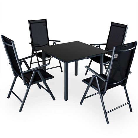 Casaria Alu Sitzgruppe Bern 4 Klappstühle 7-Fach Verstellbar Gartentisch 90x90cm Sitzgarnitur Gartenmöbel Set Garten anthrazit
