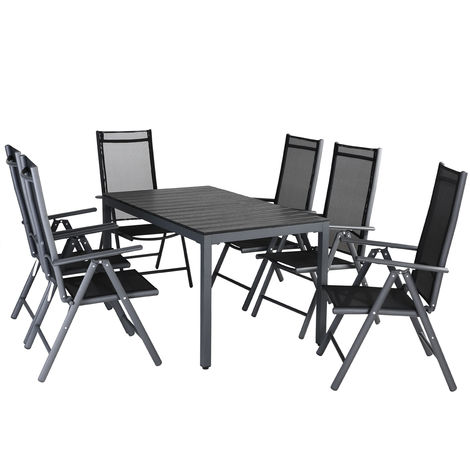 Casaria Alu Sitzgruppe Bern 6 Klappstuhle Wpc Gartentisch 140x80x74 Cm Sitzgarnitur Gartenmobel Set Aluminium Grau 994338
