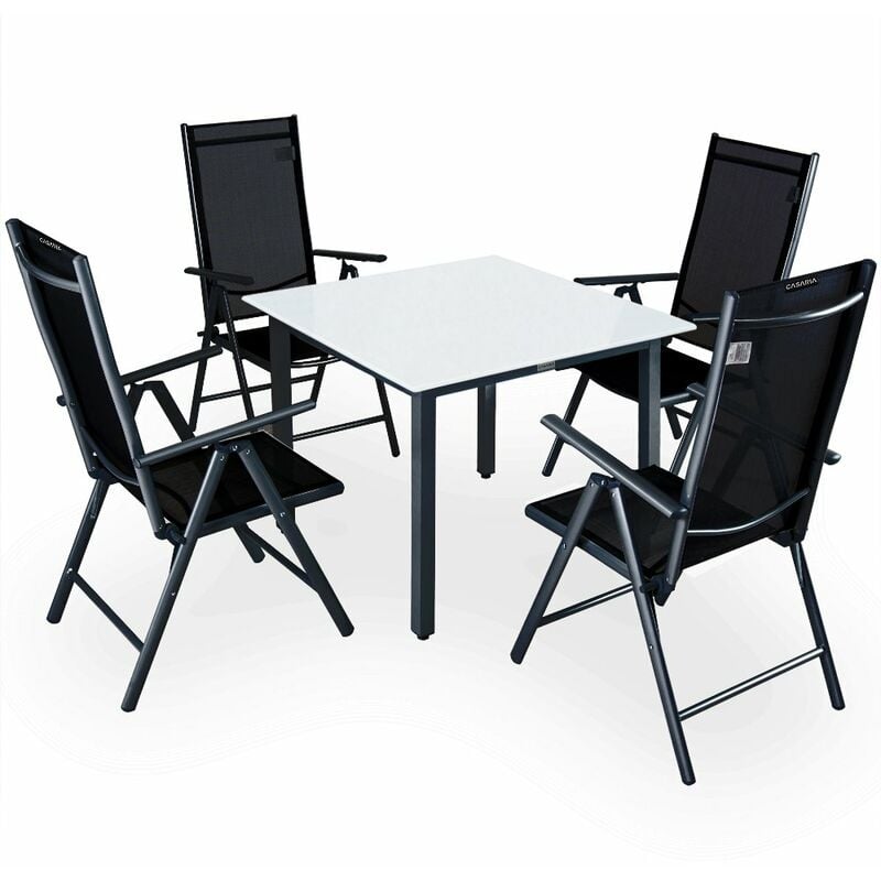 Garden Dining Table Chairs Furniture Set Aluminum Frosted Glass Recliner Outdoor Anthracite