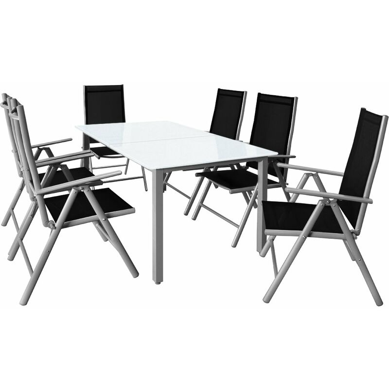Garden Dining Table Chairs Furniture Set Aluminum Frosted Glass Recliner Outdoor Silver