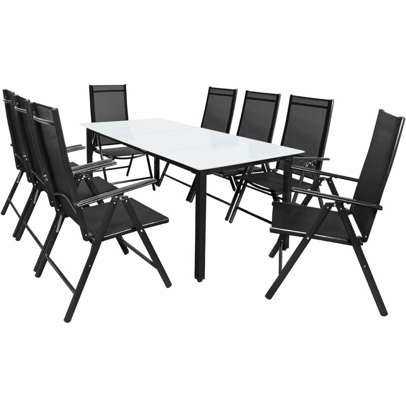 9pc Aluminum Garden Chair Glass Top Table Set 8 Seat Outdoor Furniture Anthracite - Casaria