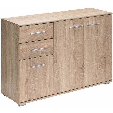 DEUBA Casaria Aparador Alba con 3 puertas y 2 cajones cómoda de madera salón dormitorio almacenaje 107x75x35 cm - color a elegir Roble