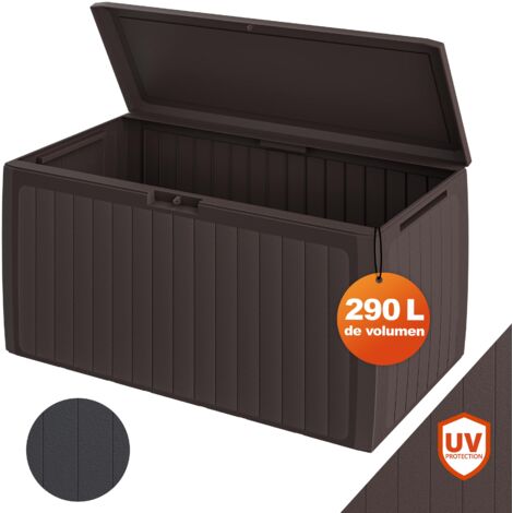 CASARIA® Arcón Jardín Exterior Baúl Almacenaje 290L con 6 Ruedas Asas Resistente Intemperie Rayos UV Caja Cojines 117x47x60cm Board PLUS marrón
