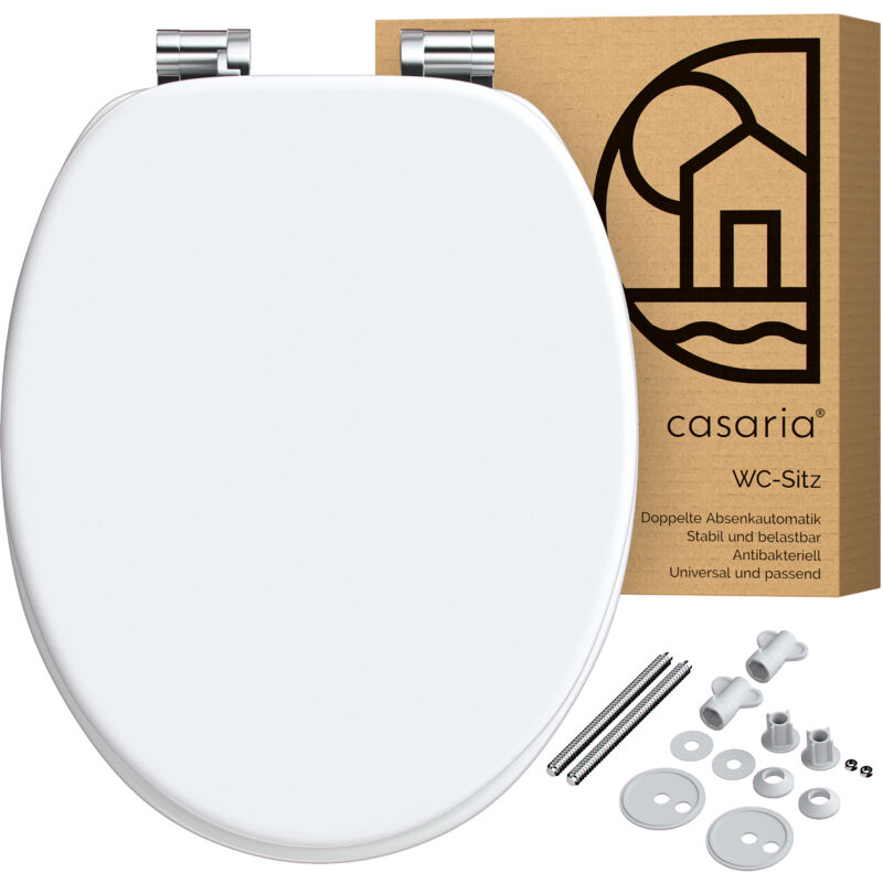 

Asiento de inodoro tapa de váter con descenso automático tapa universal de MDF 45,7x38cm interior baño Blanco - Casaria