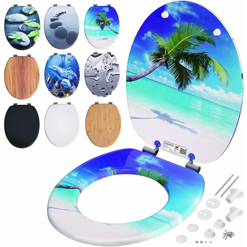 

Asiento de inodoro tapa de váter con descenso automático tapa universal de MDF 45,7x38cm interior baño Playa - Casaria