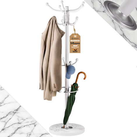 CASARIA® Attaccapanni in Metallo con Base in Marmo 14 ganci Ruotabile a 360° Stabile Moderno 37x37x175cm Corridoio Ufficio Attaccapanni Portabiti  White (en)