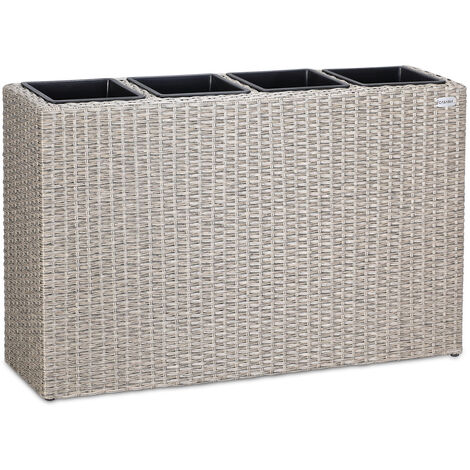 Casaria – Bac à fleurs en polyrotin 4 compartiments 95x27x60 cm – Pots intérieurs amovibles – Résistant aux intempéries et UV – Bac intérieur extérieur crème