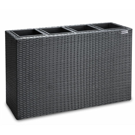 Casaria – Bac à fleurs en polyrotin 4 compartiments 95x27x60 cm – Pots intérieurs amovibles – Évacuation d'eau refermable – Bac intérieur extérieur noir