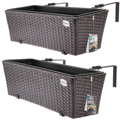 Casaria – Bac à fleurs en polyrotin 60x20x19 cm – Jardinière résistante aux intempéries – Volume 11 à 19 litres – Support de montage inclus