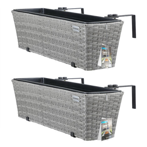 Casaria – Bac à fleurs en polyrotin 60x20x19cm – Jardinière pour balcon et terrasse – Volume 11L – Pot intérieur amovible – Acier galvanisé
