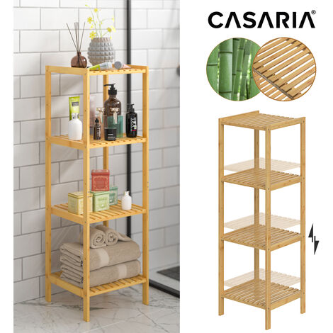 CASARIA® Badezimmer Regal Bambus 5 oder 4 Ablagen Belastbarkeit 10kg je Ablage 110-140x33cm Bad Küche Kinderzimmer Wohnzimmer Bücherregal Holzregal Mehrzweckregal Braun  4 Ablagen