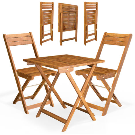 CASARIA® Balkonmöbel Set 2 Personen Wetterfest Holz Vormontiert Klappbar 160kg Belastbarkeit Balkon Garten Terrassenmöbel Gartenmöbel 3-Tlg Akazie  braun
