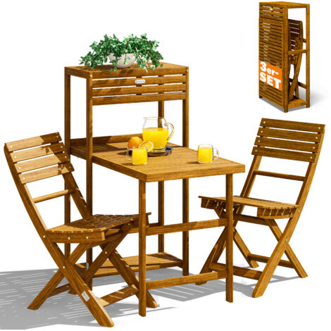 CASARIA® Balkonmöbel Set 2 Personen Wetterfest Klappbar Holz FSC®-zertifiziert 160kg Belastbarkeit Garten Balkon Terrasse Möbel 3-teilig Gartenmöbel