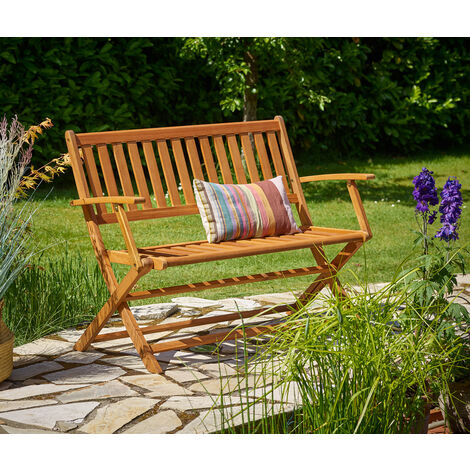 Casaria – Banc de jardin pliable en bois d'eucalyptus certifié FSC – 2 places – Résistant aux intempéries – Dossier et accoudoirs confortables