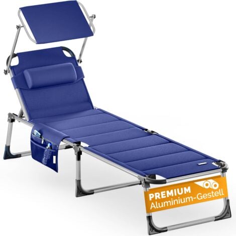 CASARIA® Bari Foldable Garden Sun Lounger with Pillow & Adjustable Shade Canopy  Folding Aluminium Frame Luxury Padded Sunbed  210x60x81cm  UV-Resistant Deckchair  blau meliert (de)