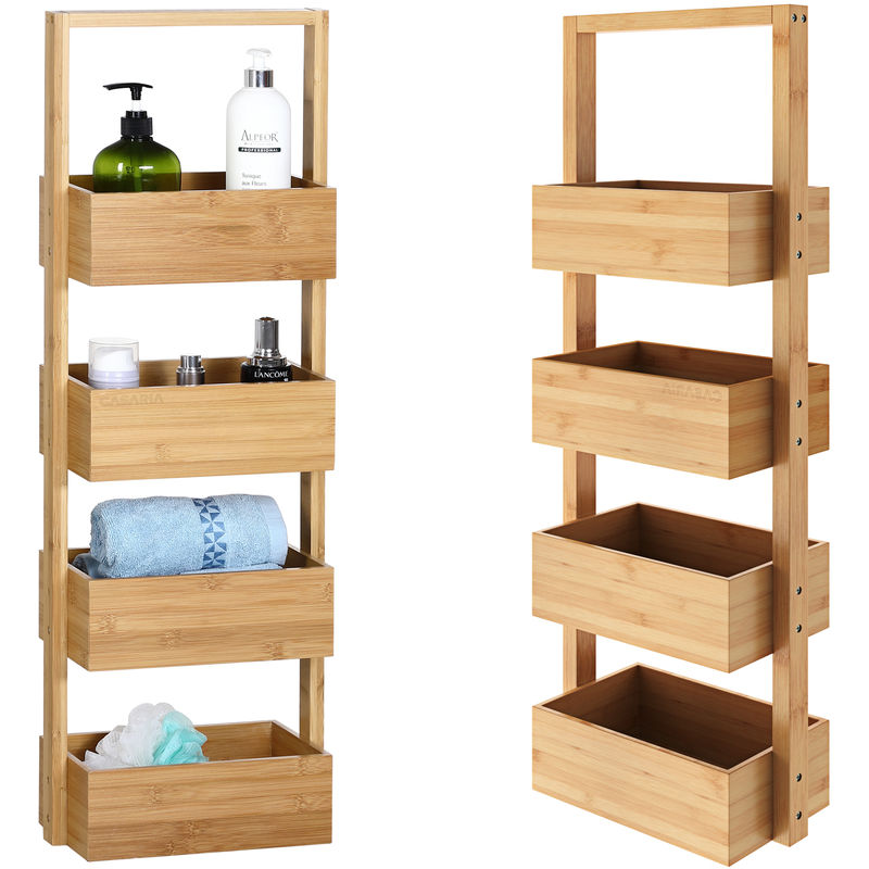 Bathroom Freestanding Bamboo 4 Tier 88x16x28 cm Wooden Kitchen Storage Rack Basket Bath Shelves Narrow - Casaria