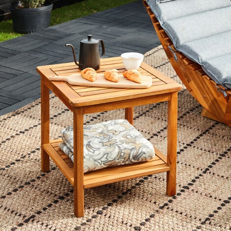 CASARIA® Beistelltisch Holz wetterfest FSC® zertifiziert 2 Ablagen 80kg und 20kg Tragkraft 45x45cm Balkon Terrasse Wohnzimmer Kleiner Tisch Holztisch Akazie