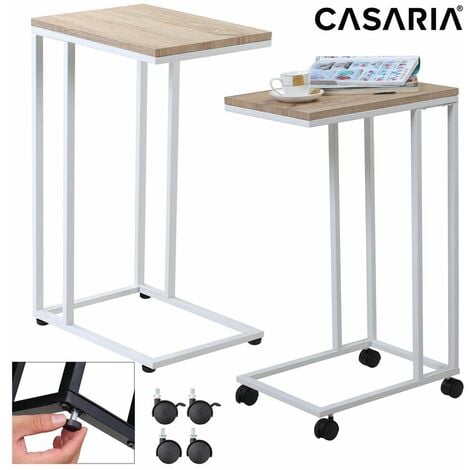 CASARIA® Beistelltisch mit Rollen 50x35x70cm C Form Holz Metall Modern 40kg Belastbarkeit Wohnzimmer Schlafzimmer Sofatisch Kaffeetisch Nachttisch  weiß