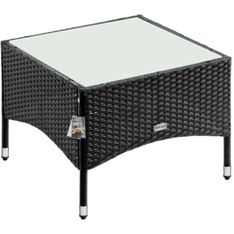 CASARIA® Beistelltisch Polyrattan Wetterfest Höhenverstellbar Outdoor Glasplatte 80kg Belastbarkeit Garten Balkon Terrasse Lounge Tisch  M1 - 58x58x42cm