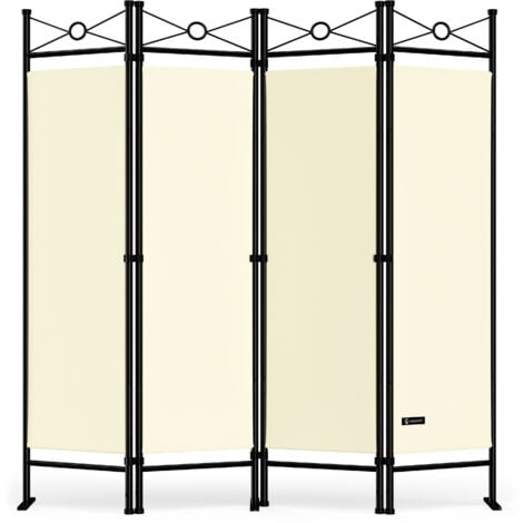 CASARIA® Biombo Lucca Separador de Espacios Ajustable Pared Divisoria con Arco de Metal Lacado  Crema