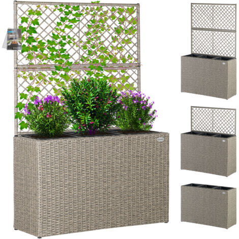 CASARIA® Blumenkasten 3 Innentöpfe Polyrattangeflecht Rankgitter Blumentopf Übertopf Pflanzkübel Pflanzkasten  creme