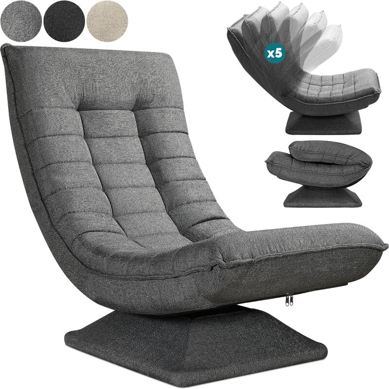 Sessel Verstellbare Rückenlehne 360° Drehbar Klappbar 150kg Belastbarkeit Gepolstert Wohnzimmer Gaming Relax Boden Grau - Casaria