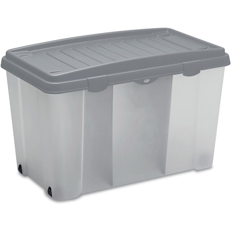 Casaria - Boîte de rangement 120L en plastique transparent empilable sans bpa gain de place caisse de rangement roulettes Gris