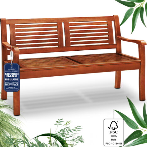 CASARIA® Bologna 2 Seater Wooden Garden Bench  FSC® Certified Eucalyptus Wood  120x60x90cm  Outdoor Furniture  Armrests & Backrest  Patio Park Balcony  Weather-resistant  320KG Capacity