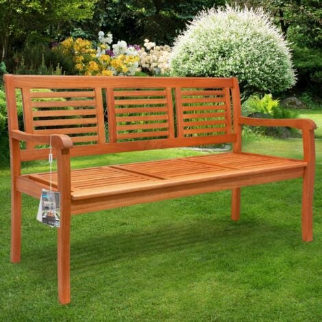 CASARIA® Bologna 3 Seater Wooden Garden Bench  FSC®-Certified Eucalyptus Wood  153x60x90cm  Outdoor Furniture  Armrests & Backrest  Patio Deck Balcony  Weather-Resistant  480kg Capacity