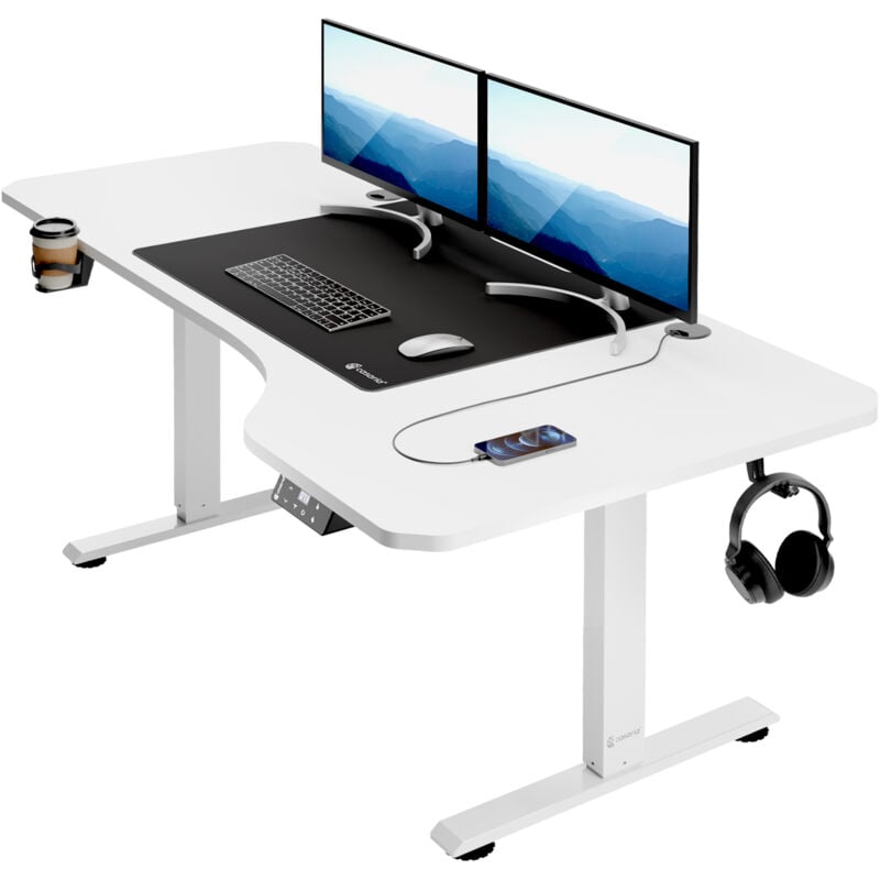 Casaria - Bureau assis debout électrique réglable en hauteur avec tapis de souris 160x75cm support tasse casque audio -160cm blanc