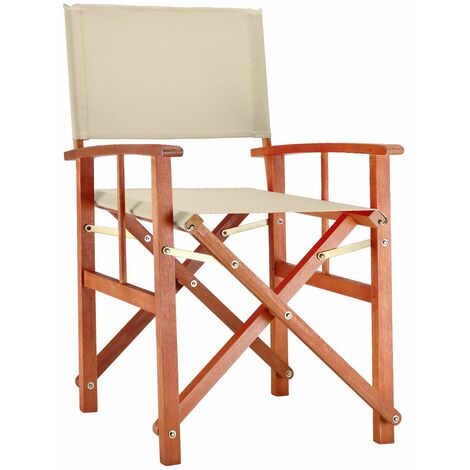 Casaria Chaise de jardin Cannes Bois d'eucalyptus certifié FSC® Pliable Chaise de régie pliante en bois Jardin Chaise de metteur en scène Crème