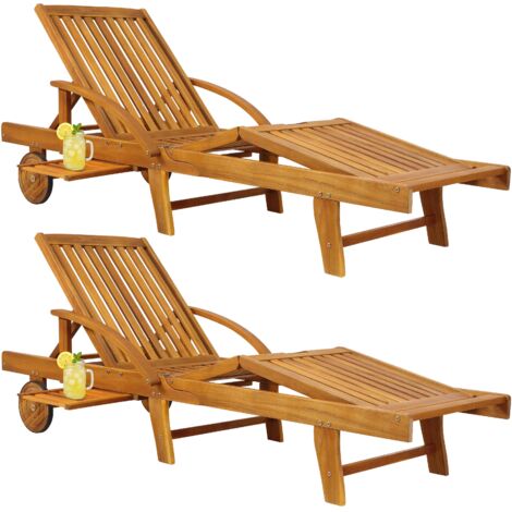 Casaria – Chaise longue Tami Sun en bois d'acacia – 2x transats réglables avec tablette coulissante – Longueur 195,5 cm – Pour extérieur jardin terrasse