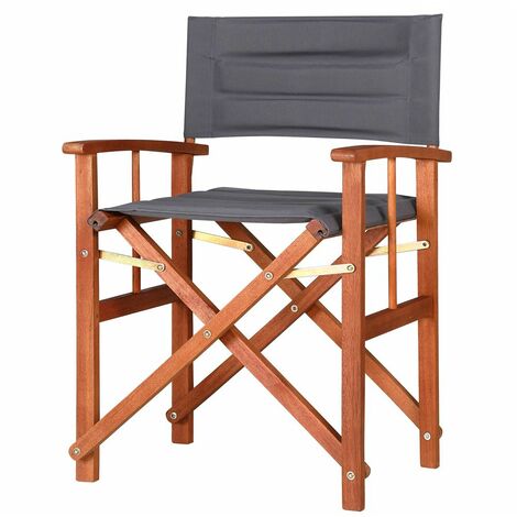 Chaise de metteur en scène - Chaise de régie - Chaise pliante en Bois Eucalyptus Terrasse Jardin Maison 2x Gris