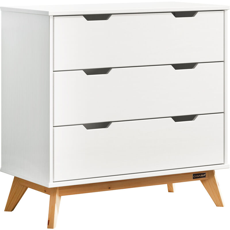 Casaria - Borneo Chest Of Drawers 3 Drawer Chest Solid Pine Tilt Protection 45kg Capacity White Natural Scandinavian Style 80x79x40cm - weiß-natur