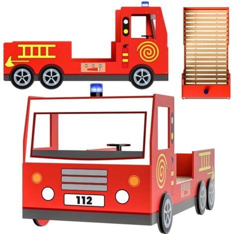 CASARIA® Childrens Red Fire Engine Bed Frame Toddler Fireman Furniture Car Truck