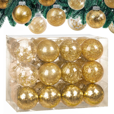 CASARIA® Christmas Baubles 24-Piece Set Shatterproof Transparent Plastic Ornaments Customisable Ideal for Tree Decorations and Festive Home Décor 6cm Gold (de)