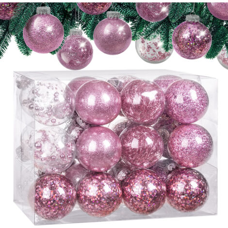 CASARIA® Christmas Baubles 24-Piece Set Shatterproof Transparent Plastic Ornaments Customisable Ideal for Tree Decorations and Festive Home Décor 6cm Pink (de)